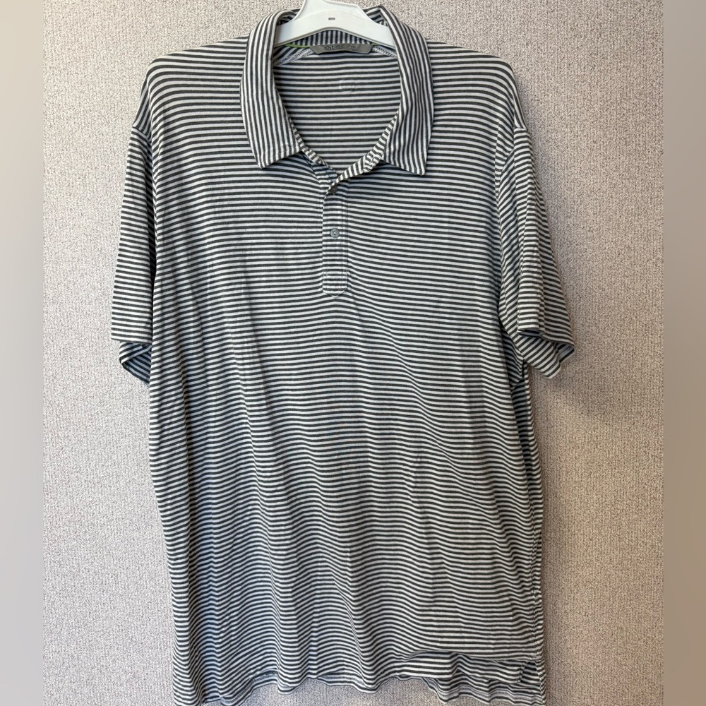 Tasc‎ Performance Men Sz XXL Gray striped short sleeve Polo Organic Cotton Blend